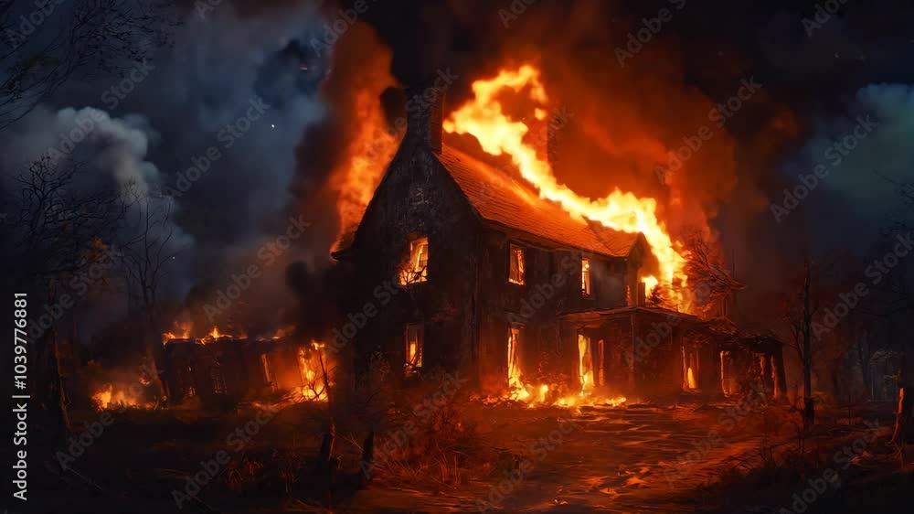 A house is on fire and the flames are very large A house is on fire and the flames are very large