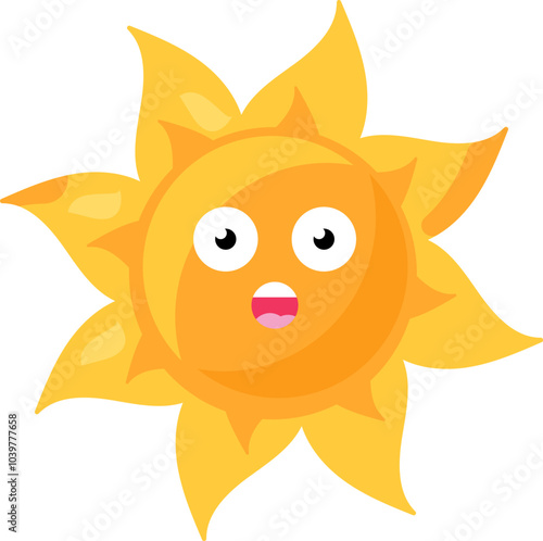 A vibrant vector illustration of stylized sun with a panic face in bright yellow color in a cartoon style. Campaigns promoting mental health awareness, representing feelings of fear or anxiety. Bright