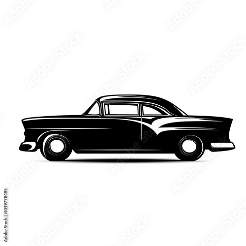 Classic black and white silhouette of a vintage American car. photo