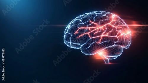 Futuristic digital illustration of a glowing brain with neural pathways highlighted, representing advanced neuroscience and technology.