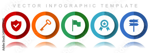 Internet vector icon collection, miscellaneous icons such as shield, key, flag, badge and signpost, flat design infographic template in eps 10