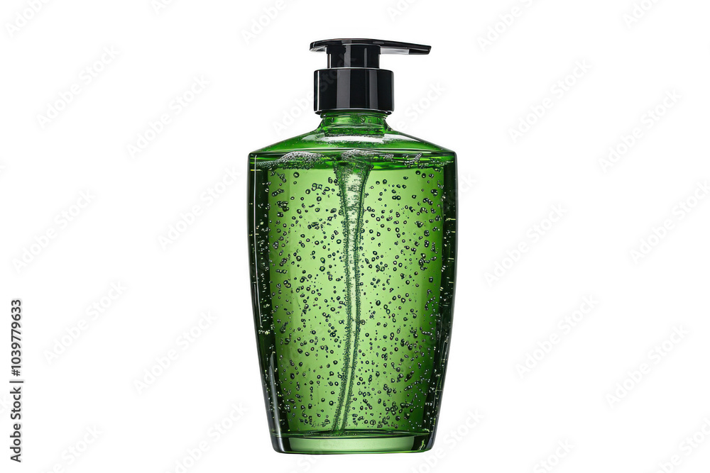 Green shampoo bottle isolated on transparent background, png file, no background png file
