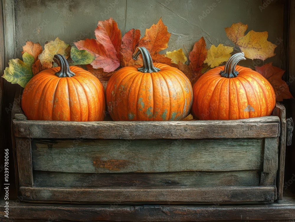 autumn still life composition featuring colorful pumpkins and vibrant leaves nestled in a rustic wooden basket. the warm hues embody the essence of the fall season autumn still life composition featuring colorful pumpkins and vibrant leaves nestled in a rustic wooden basket. the warm hues embody the essence of the fall season