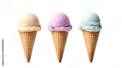 Three Ice Cream Scoops in Waffle Cones