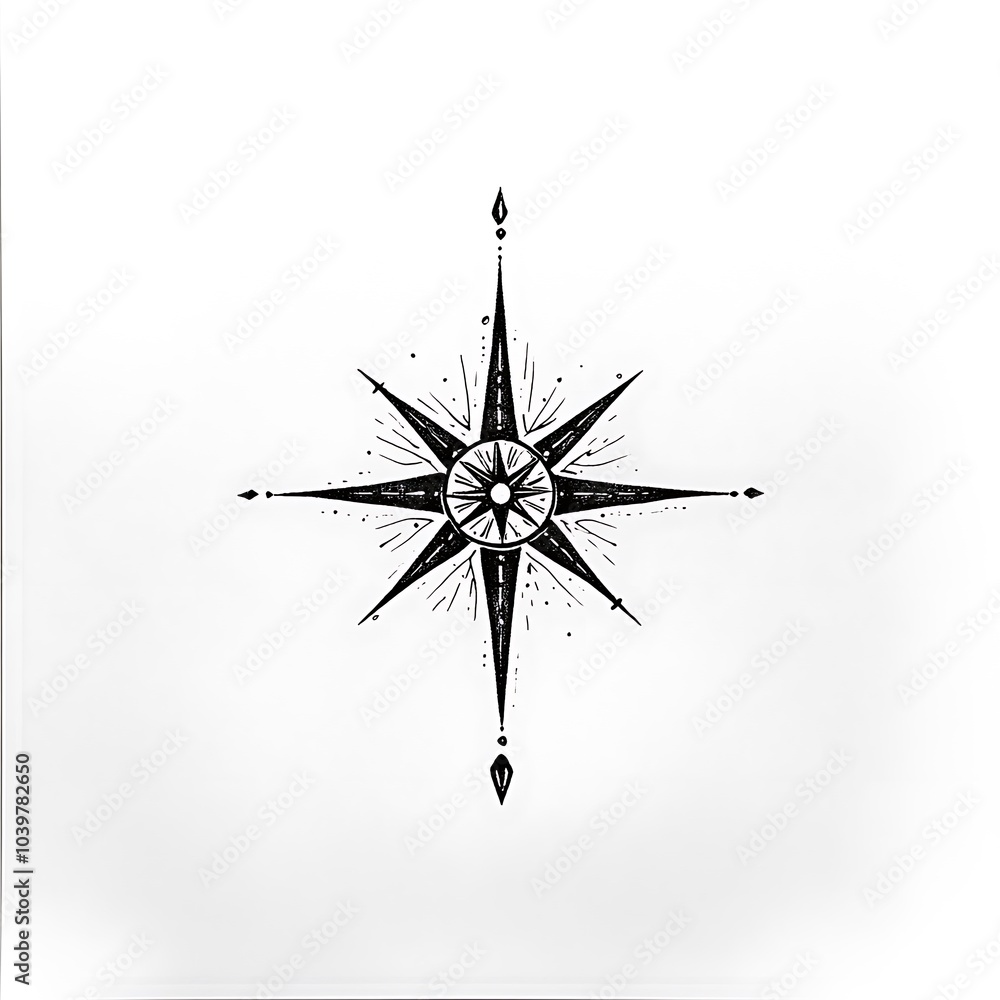 Hand drawn black and white star with lines radiating from the center. Hand drawn black and white star with lines radiating from the center.