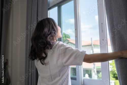 relaxation, happiness, sunlight, morning, woman, lifestyle, comfort, indoor, window, awakening, beauty, bedchamber, bliss, cosy, dreamy, glow, peaceful, serene, soft, stretch, wellness, energy, ambien