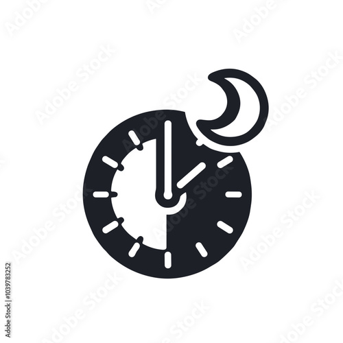  Circadian rhythm icon, day and night clock, health and biohacking clipart,  black and white, PNG