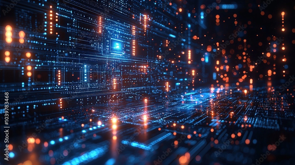 Futuristic AI Technology Background Digital Network Circuit Board Binary Code Glowing Lights Futuristic AI Technology Background Digital Network Circuit Board Binary Code Glowing Lights