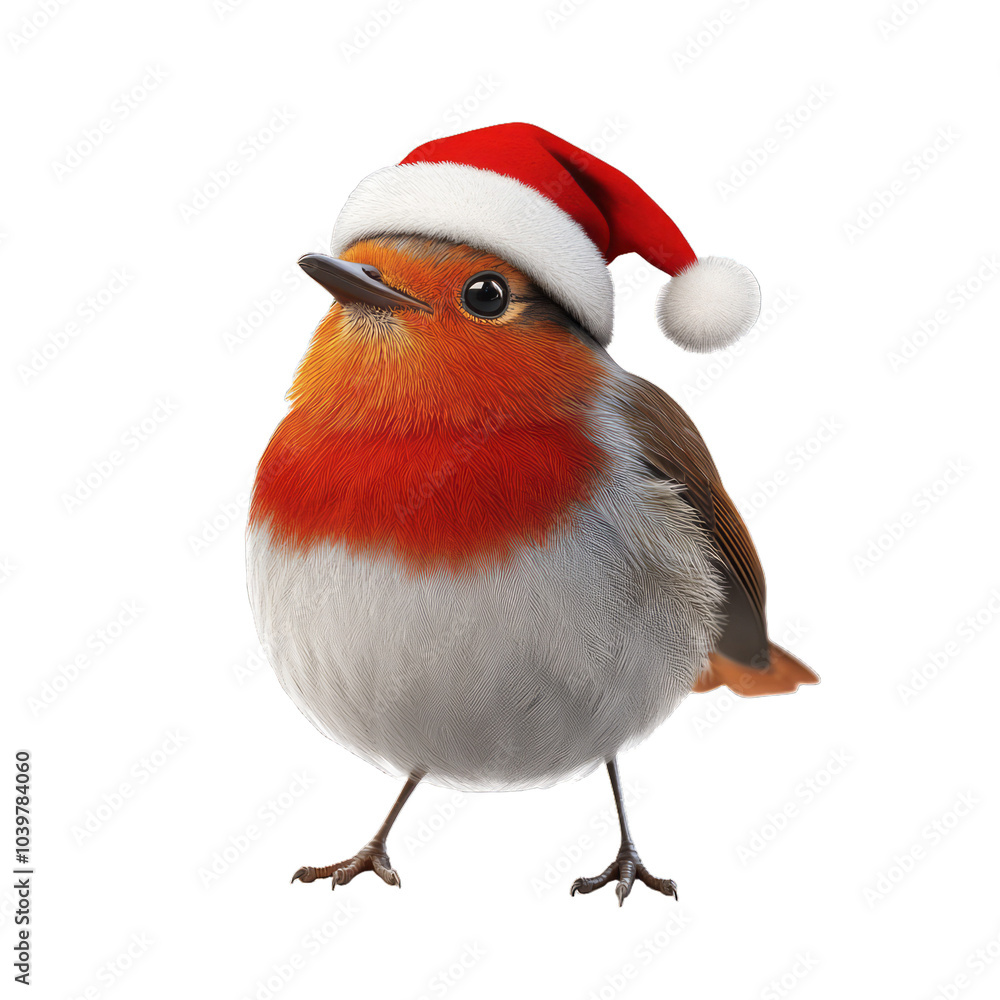 3D tiny robin bird with a festive Santa hat and a round belly isolated on a transparent background 3D tiny robin bird with a festive Santa hat and a round belly isolated on a transparent background