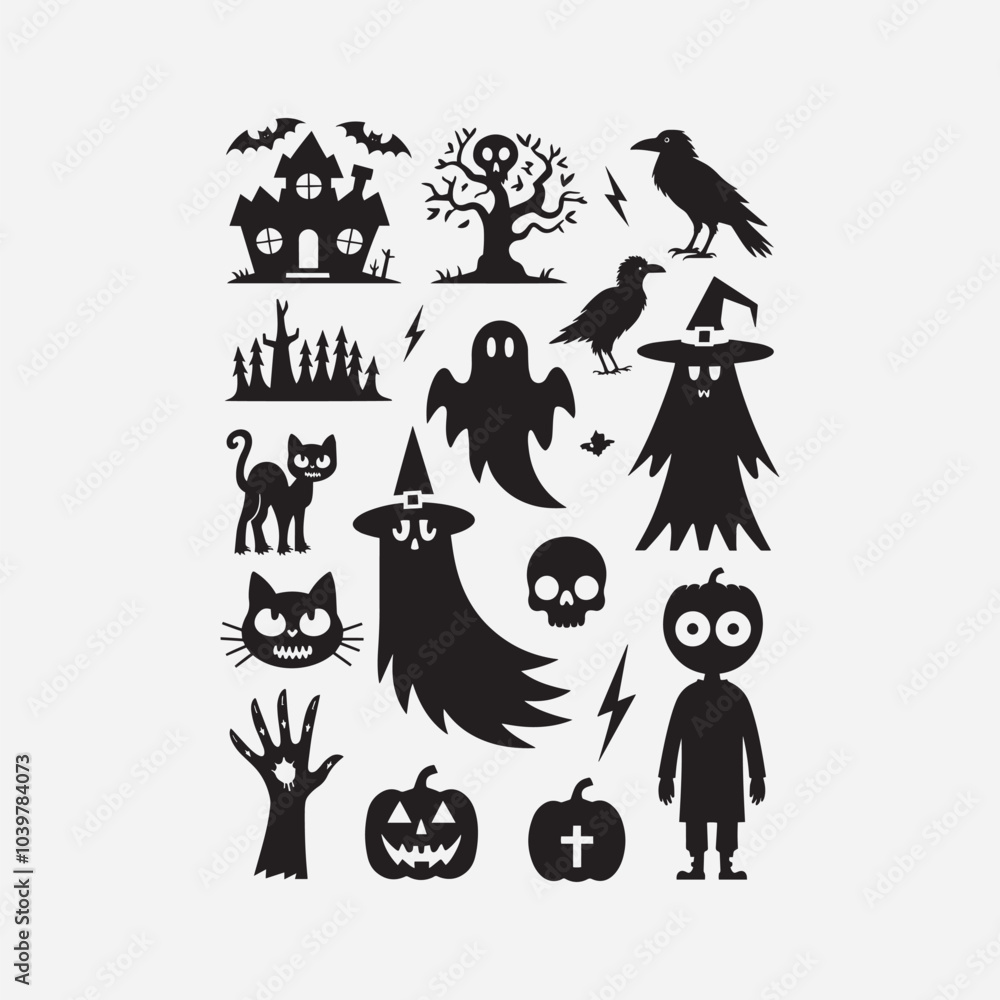 A Vector Illustration Of Halloween Shillouettes A Vector Illustration Of Halloween Shillouettes