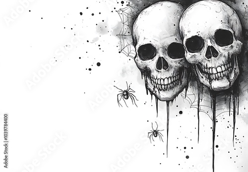 Group of skulls with spiders photo