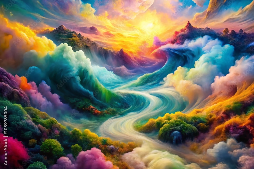 Fototapeta premium Abstract Landscape of the Human Psyche: Swirling Colors and Emotions in a Dreamlike Scene