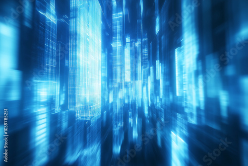 Abstract blue digital cityscape in a futuristic style