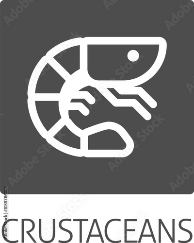 A prawn shrimp crustacean food stylised icon. Possibly an icon for the allergen or allergy or a seafood concept.