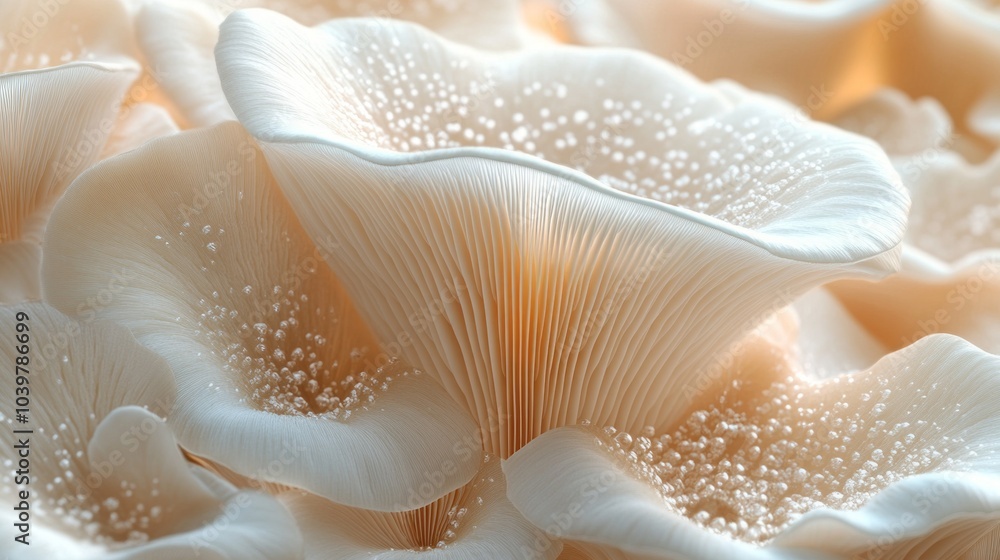 A cluster of white mushrooms with a fuzzy texture A cluster of white mushrooms with a fuzzy texture