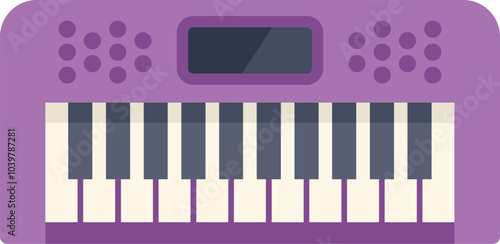 Purple synthesizer is playing modern electronic music, creating a captivating melody