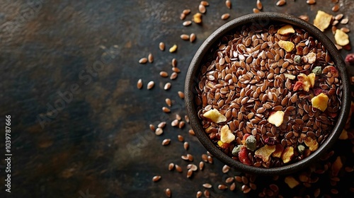 a small bowl filled with flaxseeds 