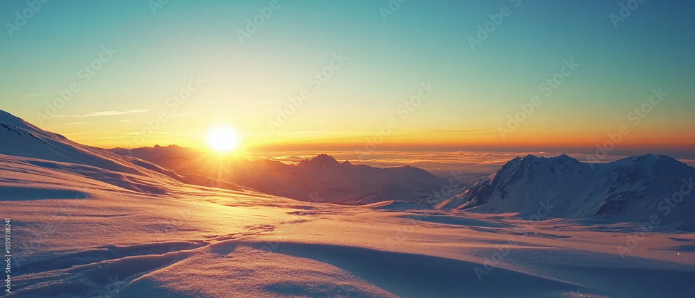 Stunning Sunset Over Snowy Mountain Range Stunning Sunset Over Snowy Mountain Range