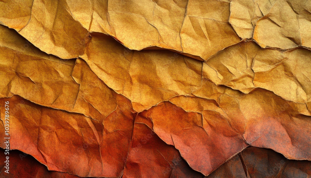 Crinkled paper texture in warm hues of orange, brown, and gold Crinkled paper texture in warm hues of orange, brown, and gold