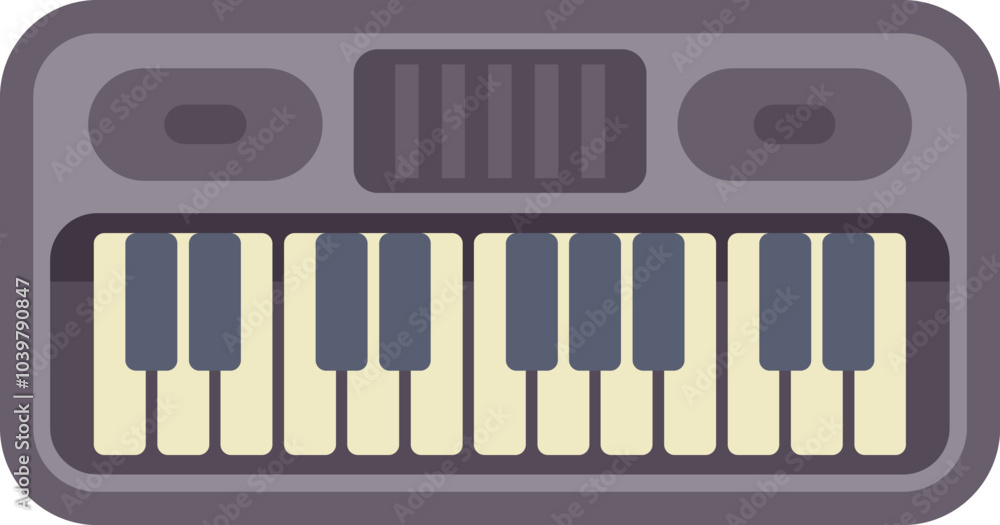 Gray synthesizer with black and white keys making electronic music Gray synthesizer with black and white keys making electronic music