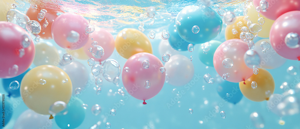 Colorful Balloons Floating in Water with Bubbles Summer Party Decoration, Colorful Balloons Floating in Water with Bubbles Summer Party Colorful Balloons Floating in Water with Bubbles Summer Party Decoration, Colorful Balloons Floating in Water with Bubbles Summer Party