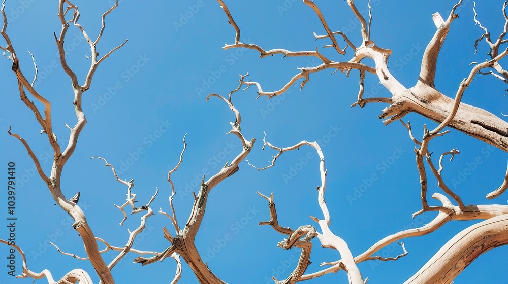 Dry tree branches with blue sky - a serene and natural sight. This image showcases dry tree branches against a beautiful blue sky, creating a sense of tranquility and simplicity Dry tree branches with blue sky - a serene and natural sight. This image showcases dry tree branches against a beautiful blue sky, creating a sense of tranquility and simplicity
