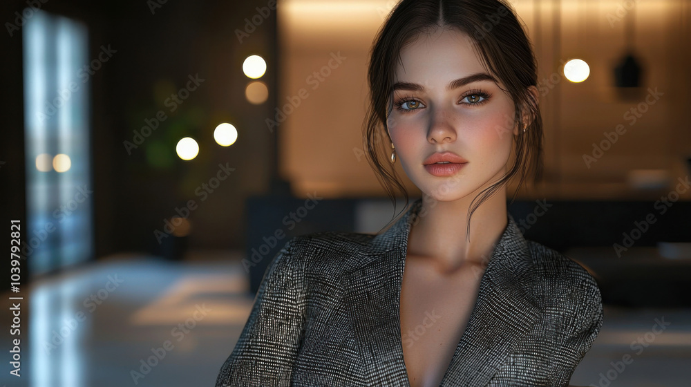 Portrait of a beautiful woman in a blazer, looking at the camera Portrait of a beautiful woman in a blazer, looking at the camera
