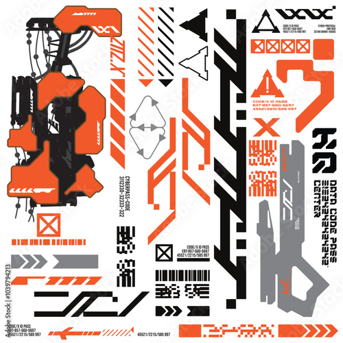 cyberpunk y2k 2000s gaming futuristic icon pattern  set collection template hud for branding fashion t-shirt decoration decals, 2d illustration rendering vector 