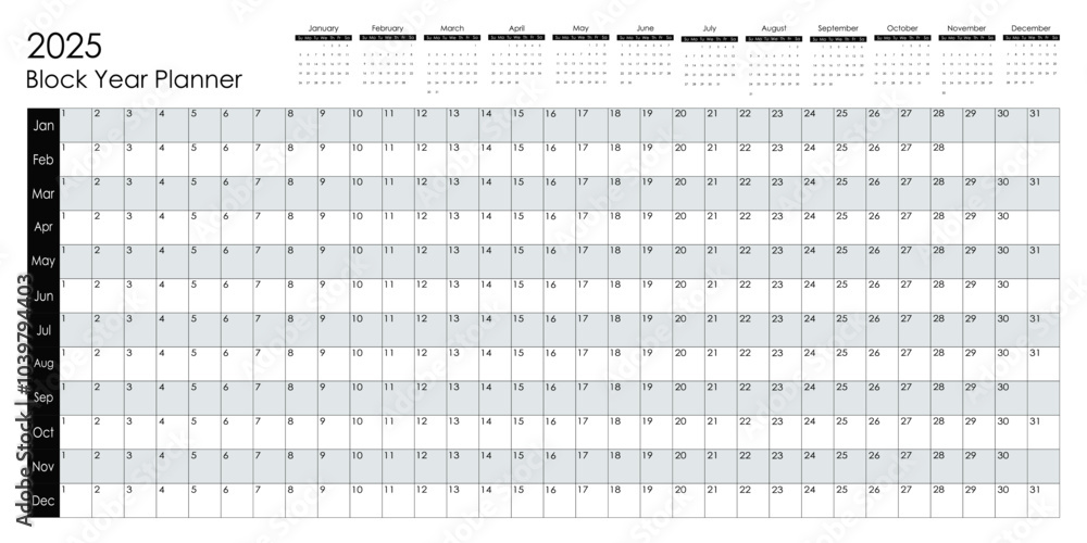 2025 Block year planner. Vector design. 2025 Block year planner. Vector design.