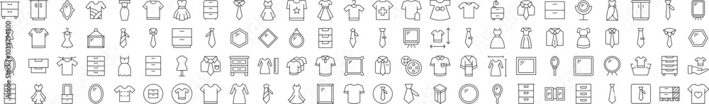 Closet, Wardrobe, Mirror, Dress, T Shirt Line Icon Set. Editable Stroke. Minimalistic Linear Pictogram for Design of Cards, Apps, Banners, Posts Closet, Wardrobe, Mirror, Dress, T Shirt Line Icon Set. Editable Stroke. Minimalistic Linear Pictogram for Design of Cards, Apps, Banners, Posts