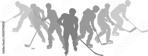 Silhouette ice hockey player set. Active sports people healthy players fitness silhouettes concept.