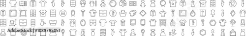 Collection of Line Icons of Closet, Wardrobe, Mirror, Dress, T Shirt. Editable Stroke. Minimalistic Linear Pictogram for Design of Cards, Apps, Banners, Posts