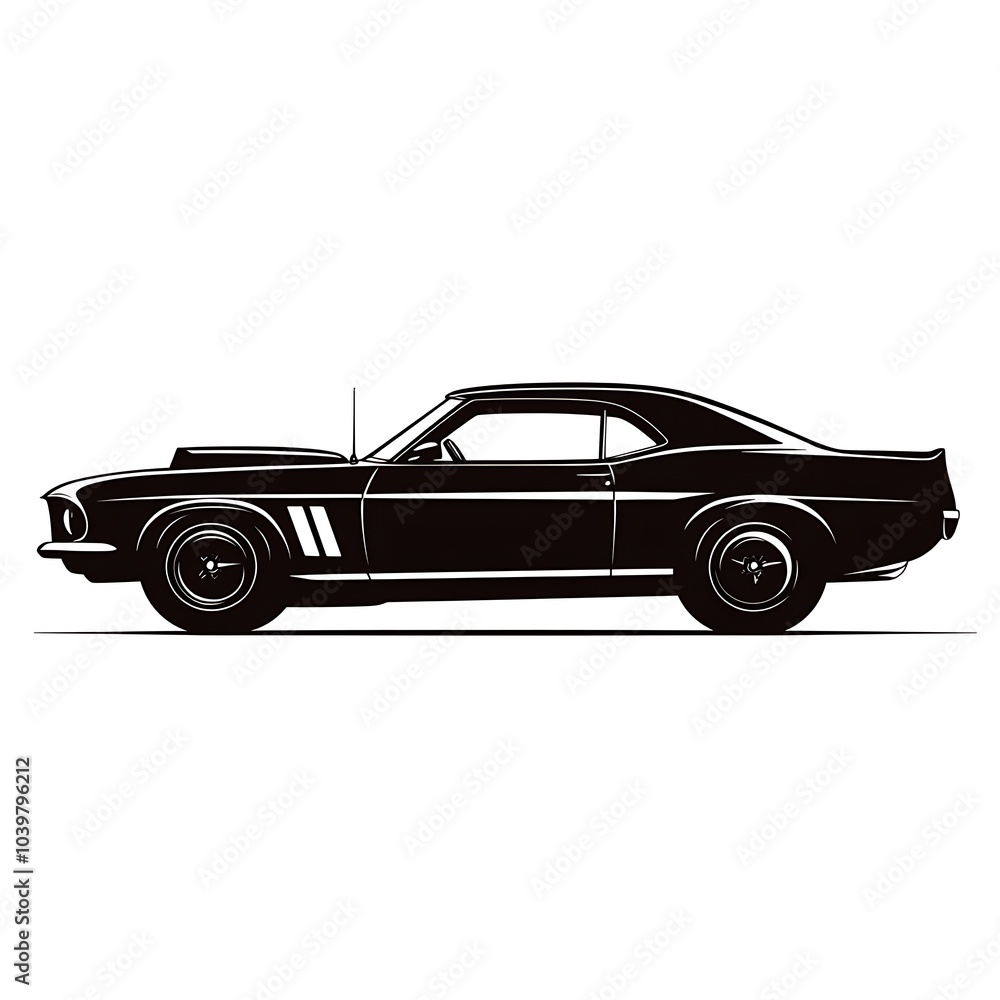 Obraz premium Silhouette of a classic black muscle car with a powerful engine.