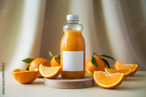 Organic orange juice jam syrup drink glossy bottle jar blank white label mockup