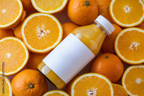 Organic orange juice jam syrup drink glossy bottle jar blank white label mockup