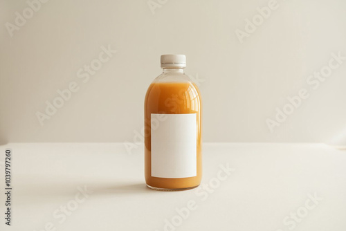 Organic orange juice jam syrup drink glossy bottle jar blank white label mockup