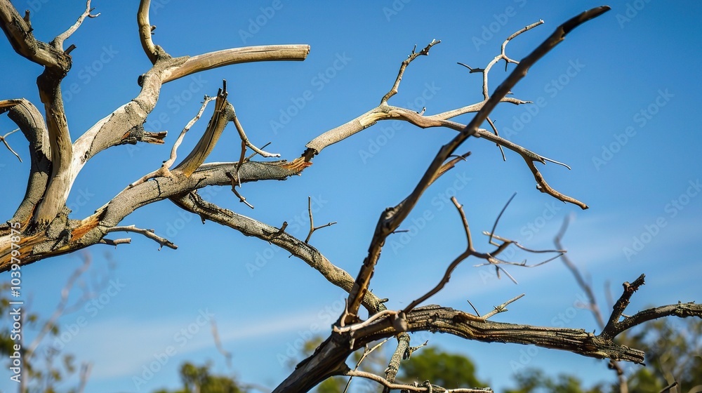 Dry tree branches with blue sky - a serene and natural sight. This image showcases dry tree branches against a beautiful blue sky, creating a sense of tranquility and simplicity Dry tree branches with blue sky - a serene and natural sight. This image showcases dry tree branches against a beautiful blue sky, creating a sense of tranquility and simplicity