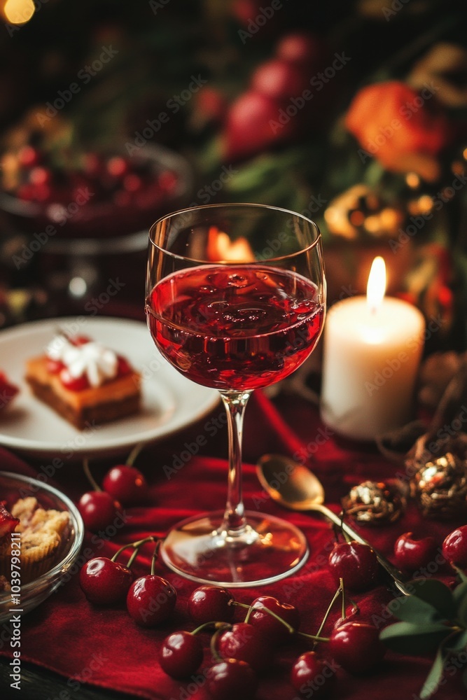 Elegant holiday celebration with red wine and festive candlelit setting for design Elegant holiday celebration with red wine and festive candlelit setting for design