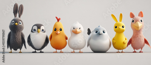 Adorable Cartoon Animal Friends Standing Together in a Row