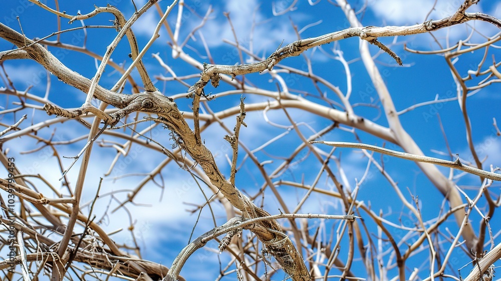 Dry tree branches with blue sky - a serene and natural sight. This image showcases dry tree branches against a beautiful blue sky, creating a sense of tranquility and simplicity Dry tree branches with blue sky - a serene and natural sight. This image showcases dry tree branches against a beautiful blue sky, creating a sense of tranquility and simplicity