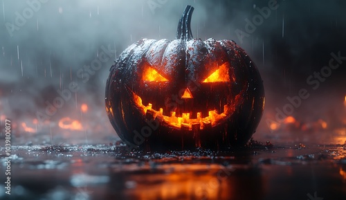 a jack-o-lantern with a lit face