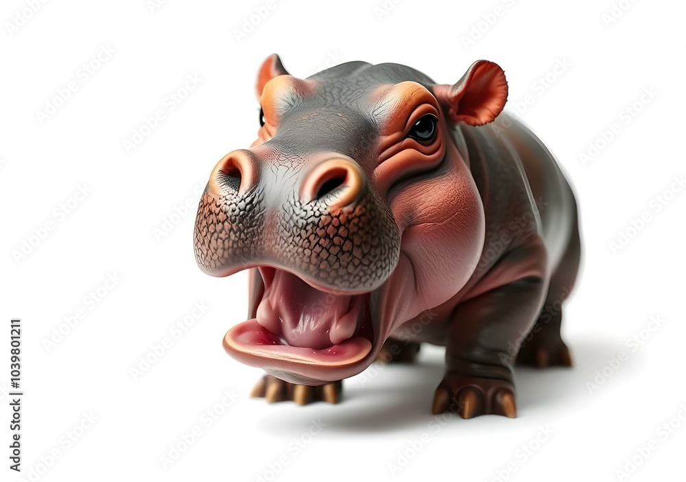 Baby pygmy hippopotamus open mouth, real baby pygmy hippopotamus, isolated on the white background, Baby pygmy hippopotamus open mouth, real baby pygmy hippopotamus, isolated on the white background,