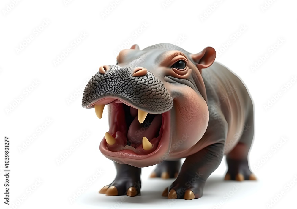 Baby pygmy hippopotamus open mouth, real baby pygmy hippopotamus, isolated on the white background, Baby pygmy hippopotamus open mouth, real baby pygmy hippopotamus, isolated on the white background,