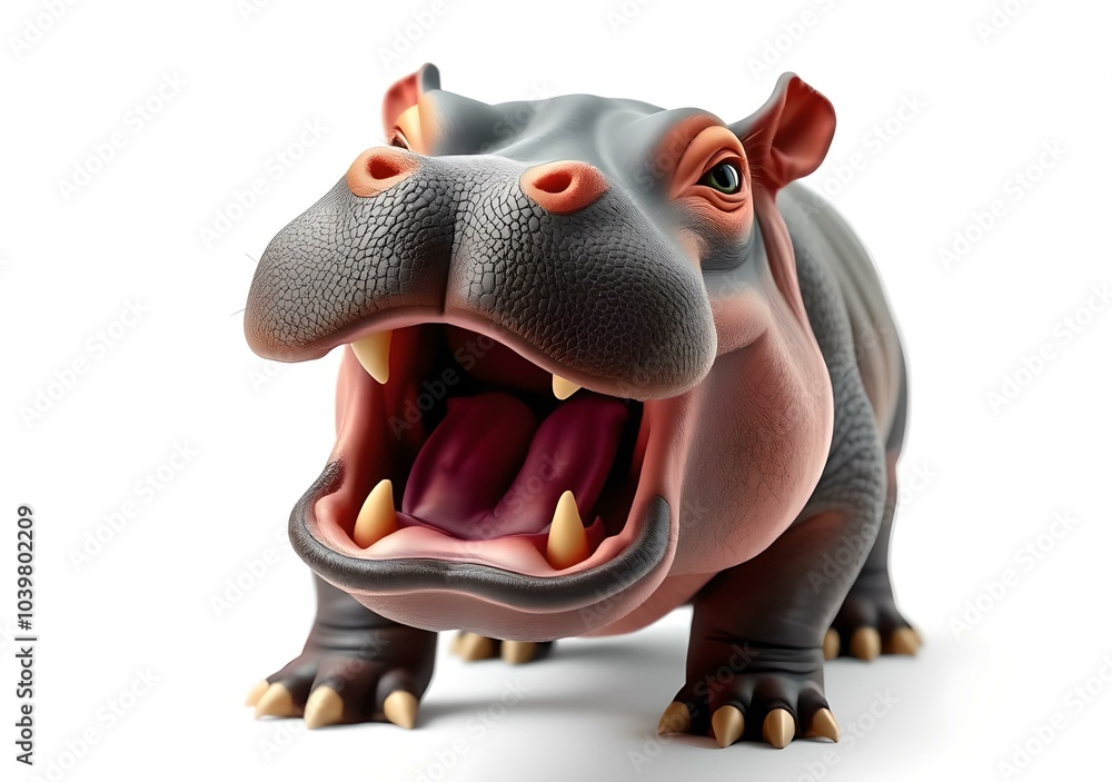Baby pygmy hippopotamus open mouth, real baby pygmy hippopotamus, isolated on the white background, Baby pygmy hippopotamus open mouth, real baby pygmy hippopotamus, isolated on the white background,