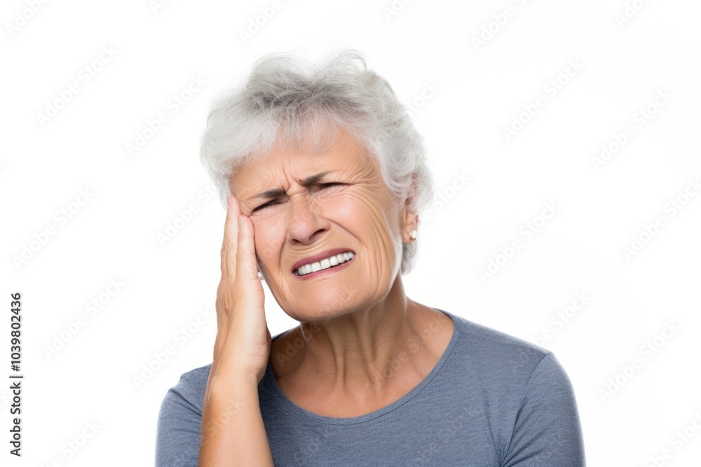 Elderly woman experiencing facial pain Elderly woman experiencing facial pain
