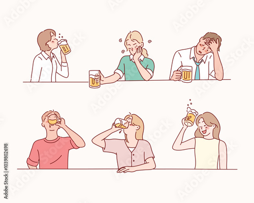 People are having a beer. Drunk People Characters with beer. Hand drawn style vector design illustrations.