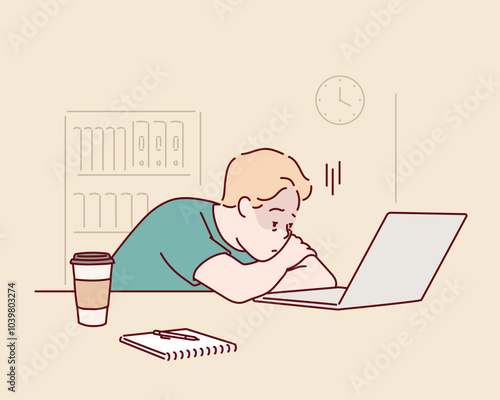Stressful work, Stress at workplace. Busy business man, Project failure, Workaholic. Unhappy male clerk sitting at desk. Sad, tired or exhausted woman at office.