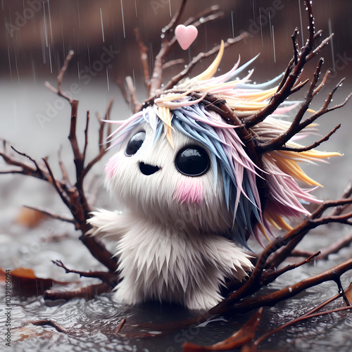 Magical Rainy Moment with a Fluffy Friend photo