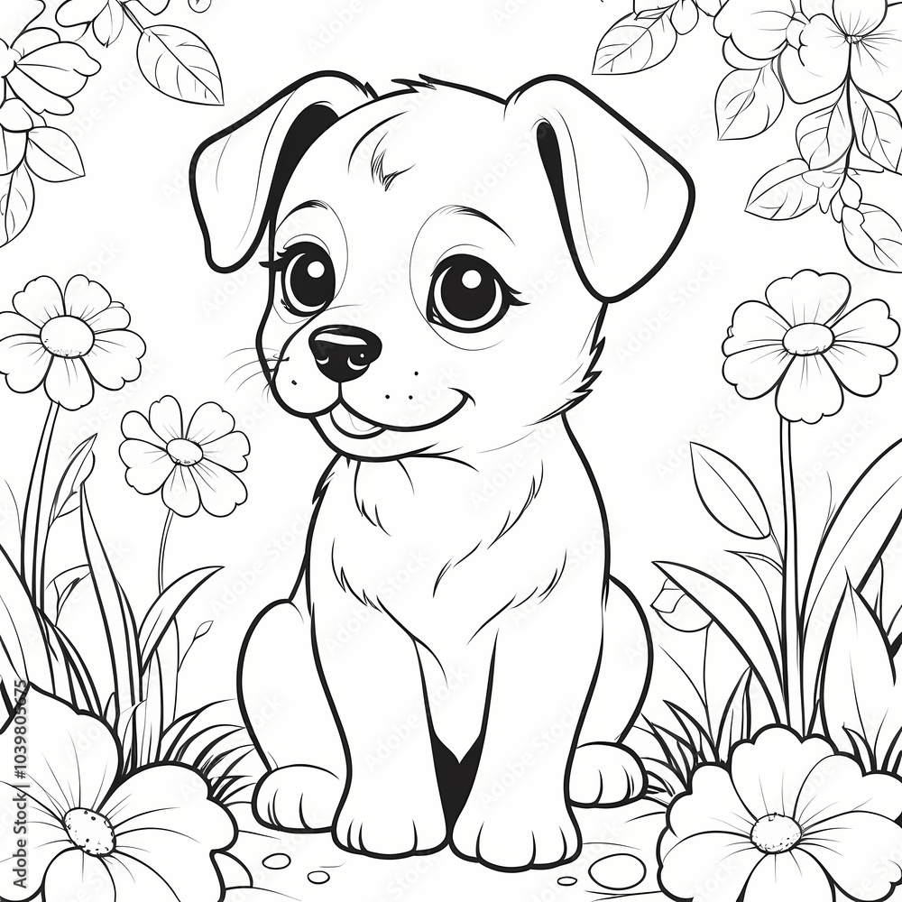 Cute Dog, Puppy Coloring Book Page Cute Dog, Puppy Coloring Book Page