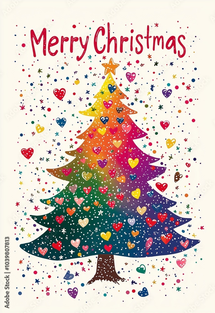 Christmas card with christmas tree illustration and text Merry Christmas Christmas card with christmas tree illustration and text Merry Christmas